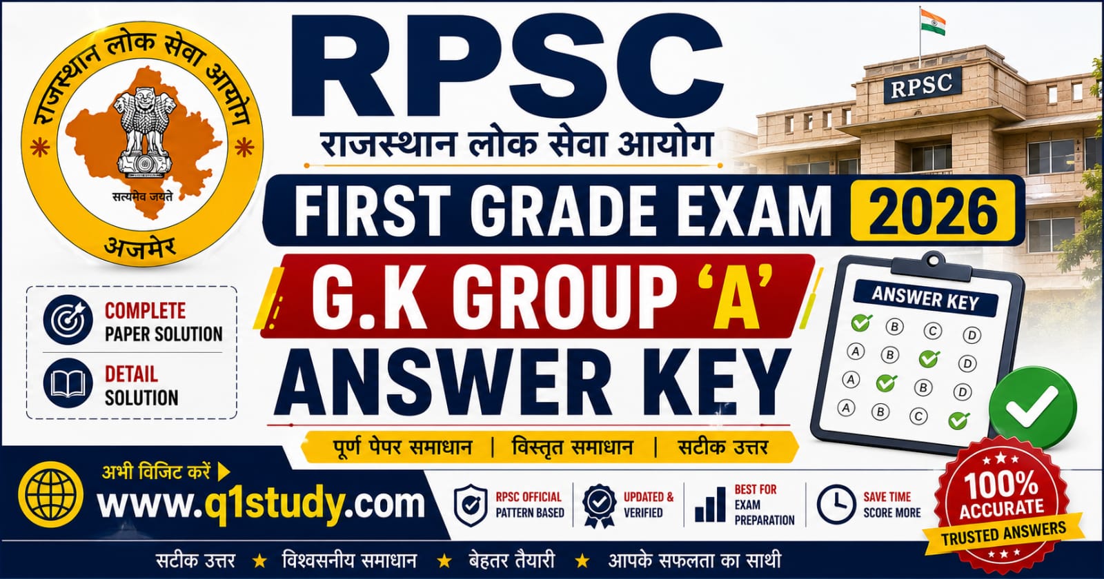 RPSC First Grade GK Group A Answer Key 2026